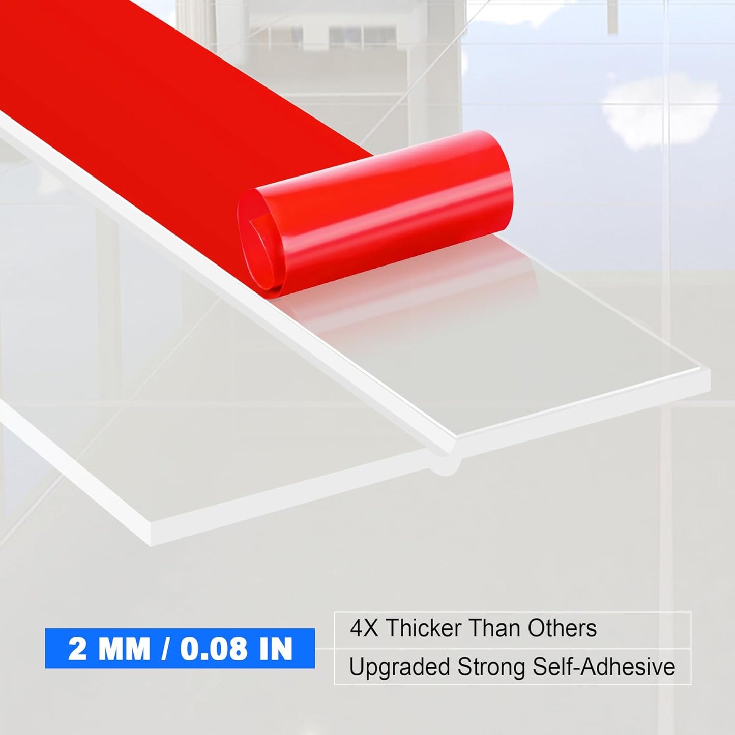 ToLanbbt Weather Stripping Silicone Door Seal Strip 2 in x 10 ft Door Draft Stopper Self Adhesive Door Draft Tape, Side & Bottom Gaps Insulation Strip for Glass Shower Door Sliding Door Window, Clear