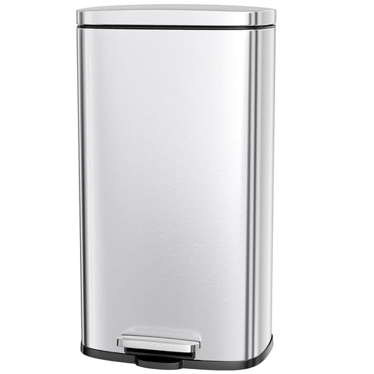 AthLike Trash Can, Stainless Steel Kitchen Garbage Can, Step Waste Bin with Hinged Lid and Removable Inner Bucket, Soft-Close, Dustbin for Bathroom Bedroom Living Room Home (Silver, 8 Gal)