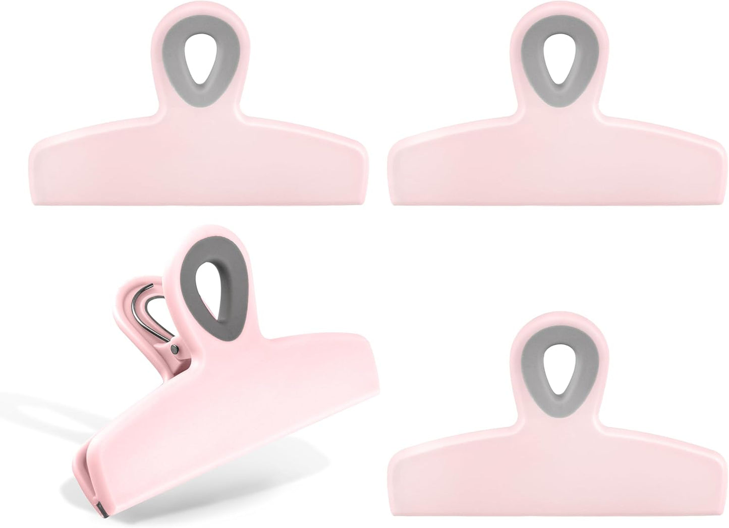 COOK WITH COLOR Bag Clips - Heavy Duty Chip Clip and Refrigerator Magnet Clips for Food Storage with Air Tight Seal Grip, Pink, Pack of 4 Large Clips