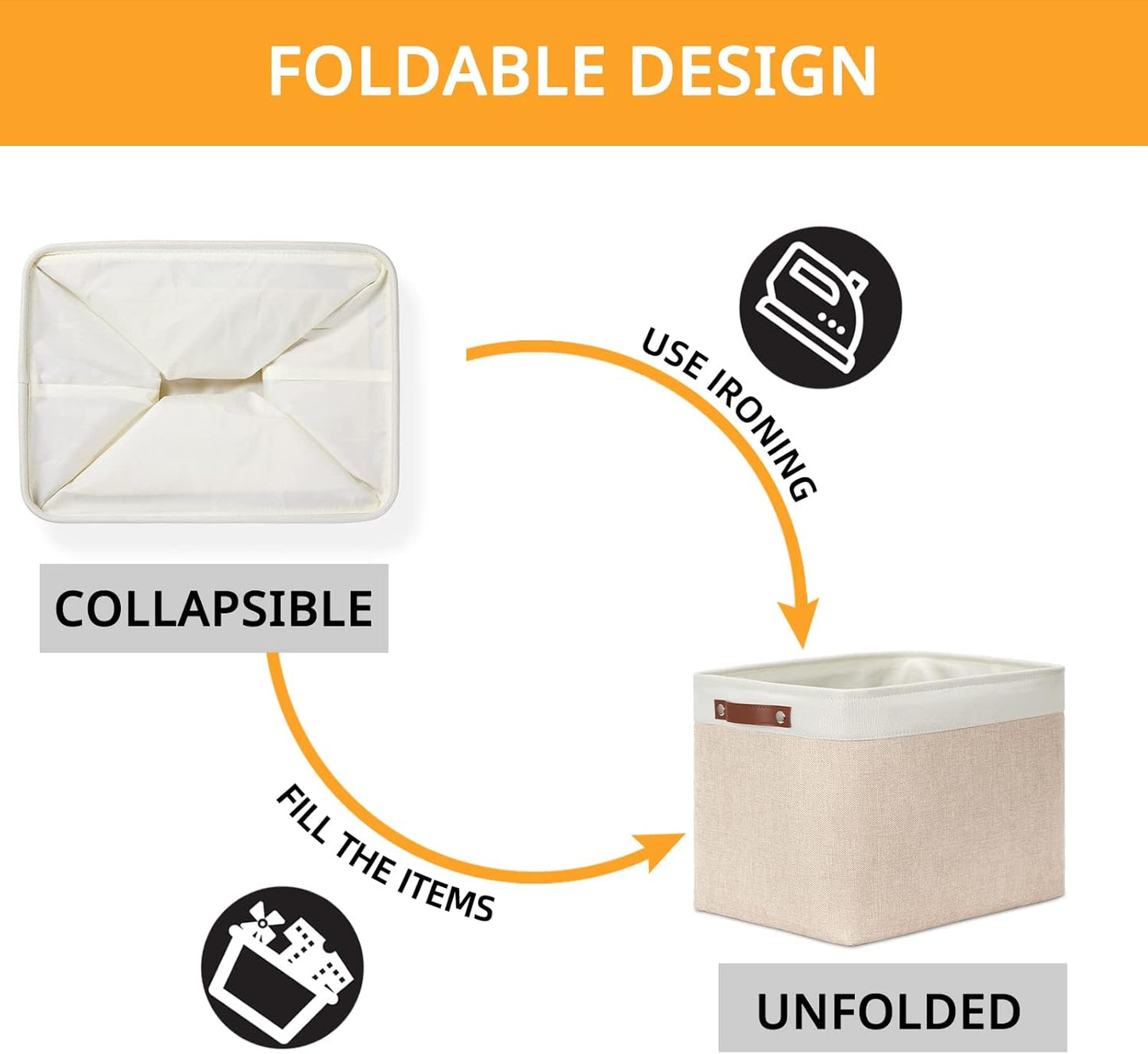 DULLEMELO 2-Pack Large Storage Baskets for Organizing 16"x12"x12" Canvas Fabric Storage Basket Bins With Leather Handles for Shelf Clothes Empty Gift Basket (White&Khaki)