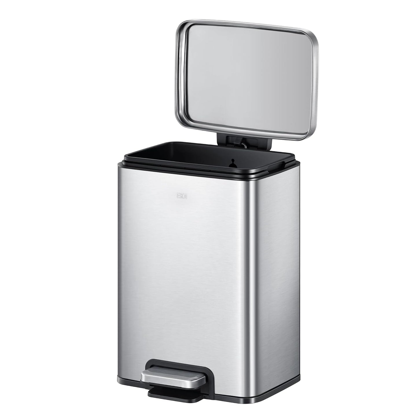 EKO Madison 12L / 3.2 Gal Bathroom Trash Can with Lid and Removable Inner Basket, Rectangular Small Step Trash Can, Brushed Stainless Steel