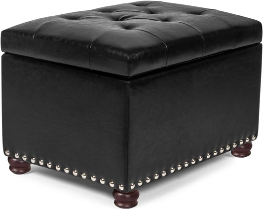 24'' Leather Storage Ottoman Rectangular Foot Rest Stool with Nailhead Trim Toy Chests & Storage