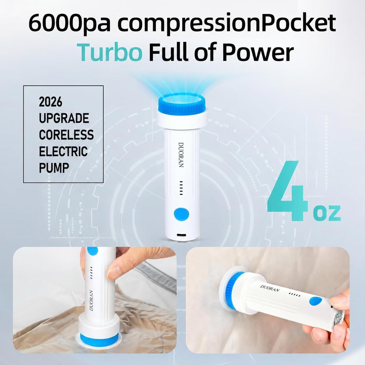 DUORAN Cordless Electric Vacuum Pump for Vacuum Storage Bags Travel Air Pump, Portable USB