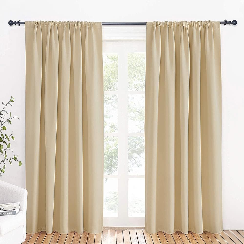 RYB HOME Large Curtains for Living Room 84 inches Length, Blackout Privacy Room Divider Curtains for Doorway Closet Basement Patio Door Bay Window, W 70 x L 84, Biscotti Beige, 2 Pcs