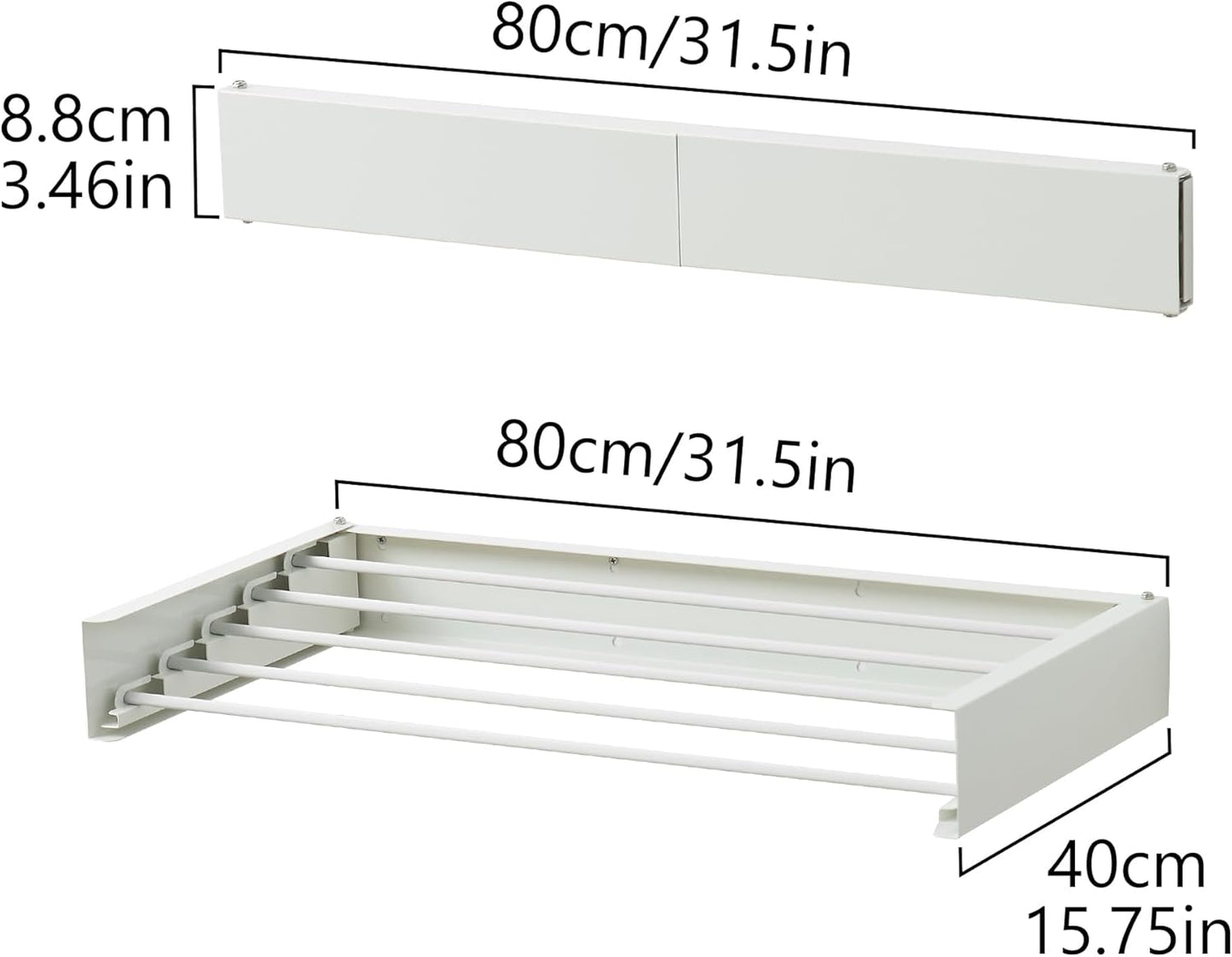 Clothes Drying Rack, Laundry Hanging Rack Collapsible, Wall Mounted Drying Rack for Laundry, Foldable Drying Rack Indoor Outdoor, 31.5" Wide, 5 Aluminum Rods, 60 lb Capacity (White 31.5")