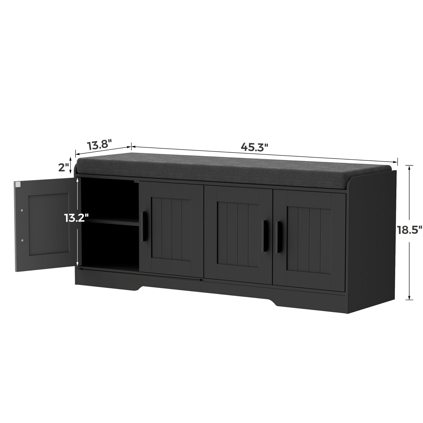 Homleke Shoe Storage Bench, 4 Doors & Thickened Padded Seat Cushion