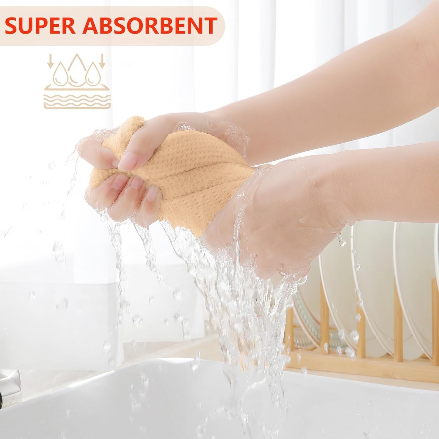 Homaxy 100% Cotton Waffle Weave Kitchen Dish Towels, Ultra Soft Absorbent Quick Drying Cleaning Towel, 13 x 28 Inches, 4-Pack, Apricot