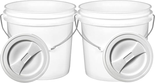 House Naturals 2 Gallon Food Grade BPA Free Bucket Container with Screw on White Lid (Pack of 2)