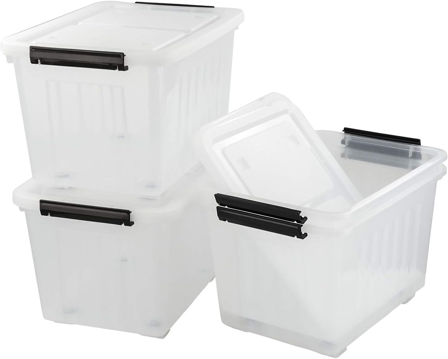 Bringer 4-Pack Large Clear Plastic Storage Box with Lid, 50 L Wheeled Clear Storage Boxes
