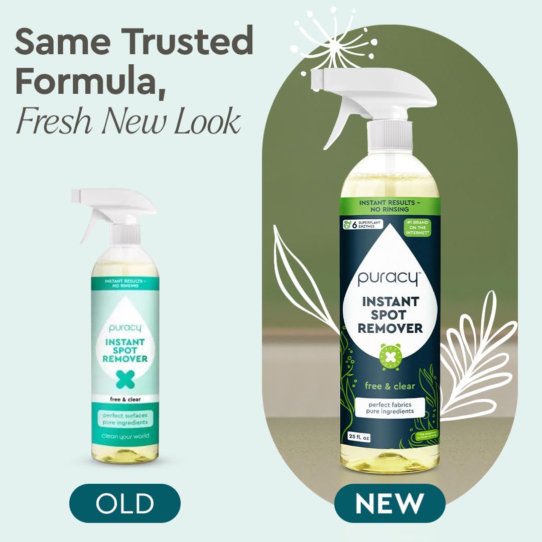 Puracy 25oz Instant Spot Remover & Fabric Stain Remover - Cleaning Spray, Stain Spray - Car Cleaner - Carpet Stain Remover, Carpet Spot Cleaner, Carpet Cleaning Solution, Free & Clear, 25 Fl Oz