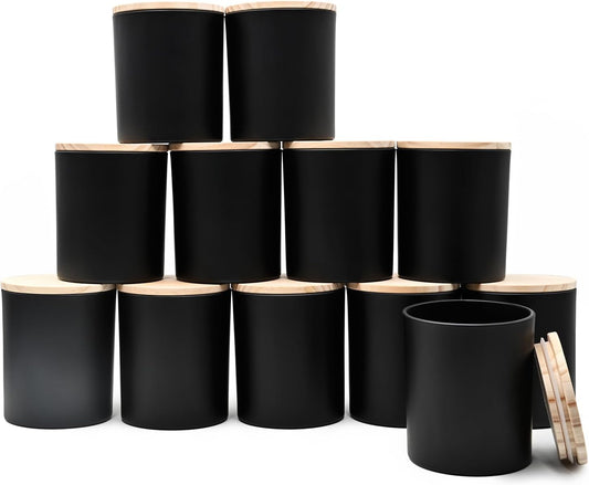 14 OZ Thick Candle Jars for Making Candles 12 Pcs, 3 Wick Empty Jars with Wood Lids for Candle