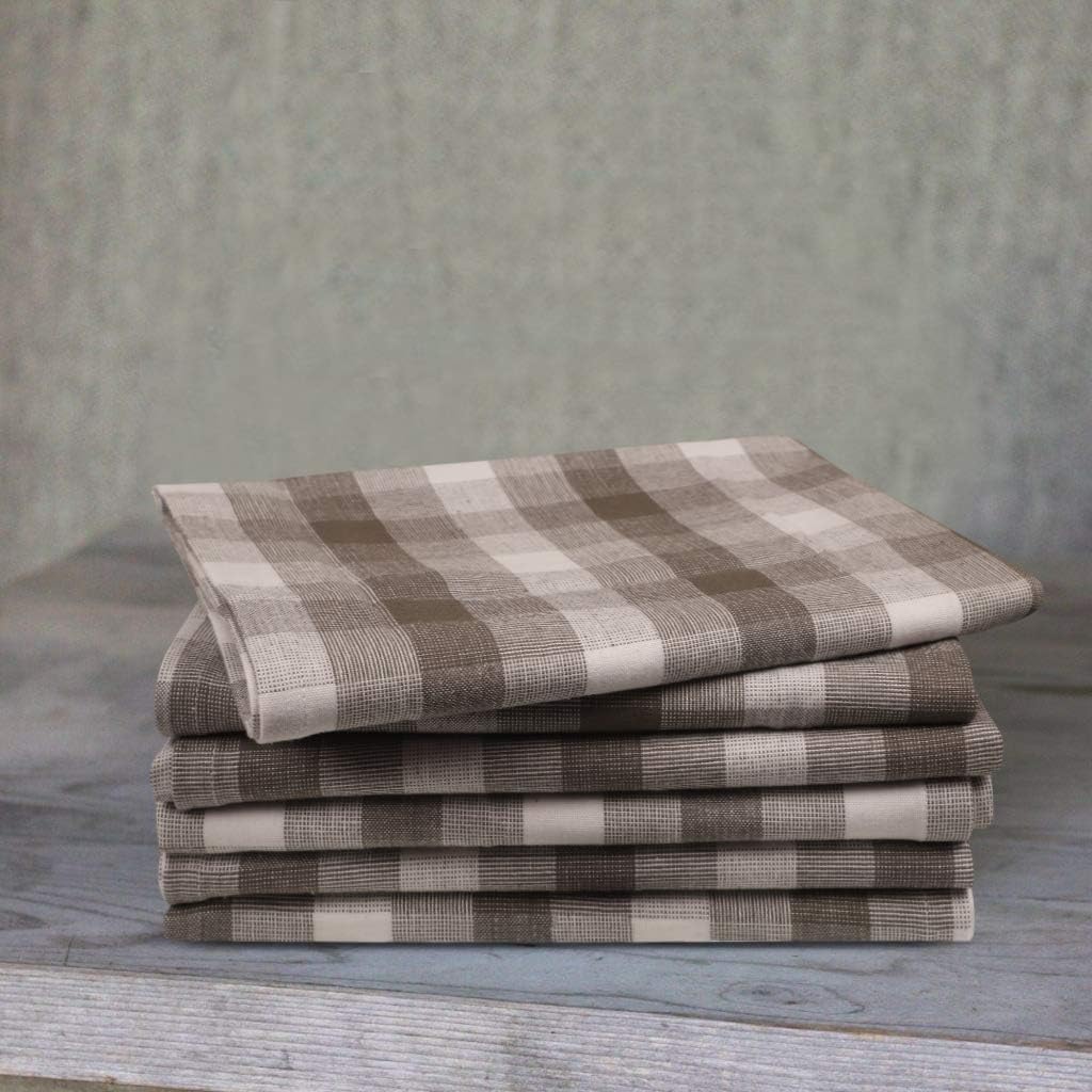 Kitchen Towels Set of 6 Soft Premium Cotton Highly Absorbent Dish Towels 20X30 Inches, Washable & Reusable Tea Towel, Quick Drying Dish Cloths for Cleaning Dishes - Gray/White, Checks