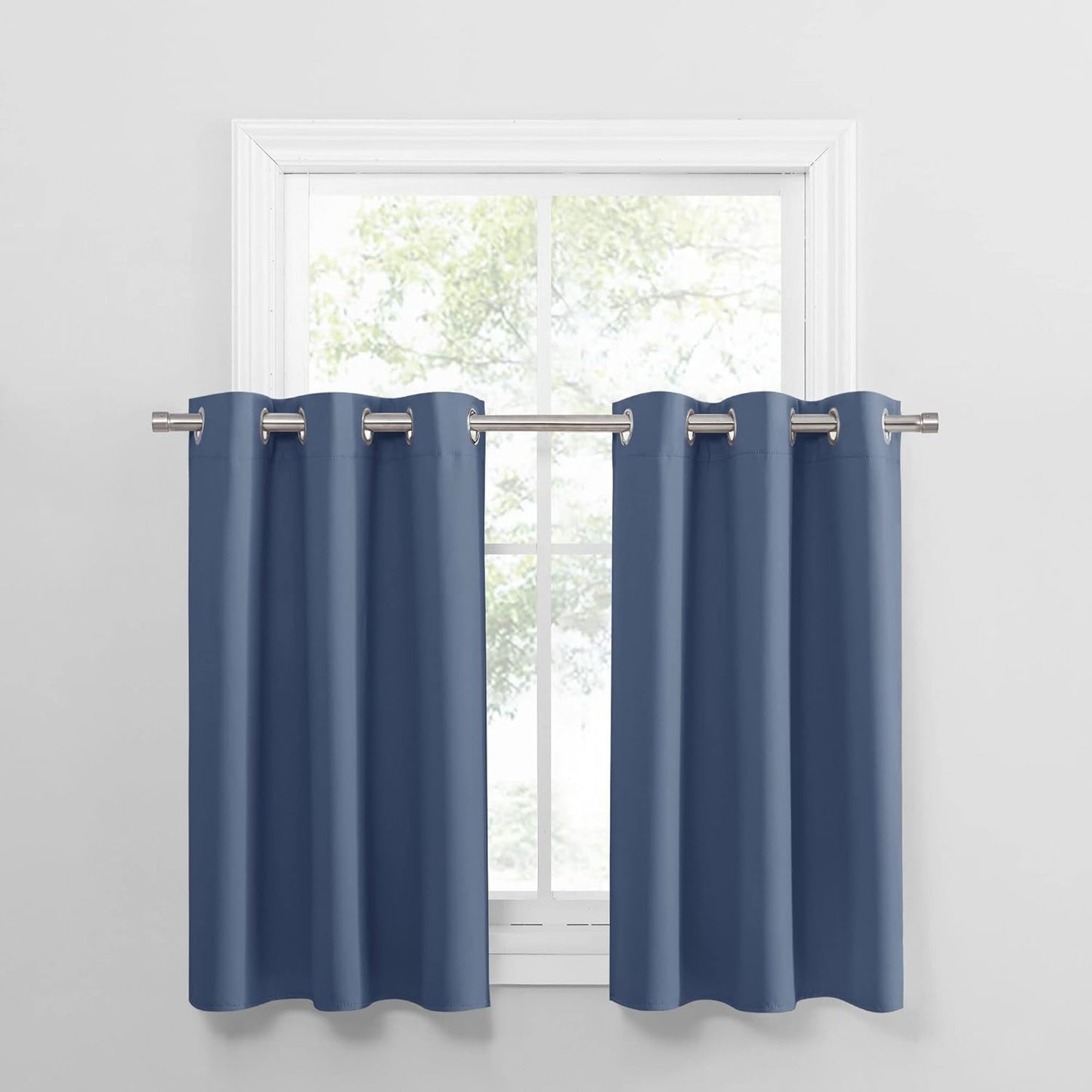 PONY DANCE Stone Blue Kitchen Curtains 36 inch Long for Small Window Curtains Short Drapes for Bedroom, Half Window Tiers for Boys Room Bathroom Nursery(2 Panels, W 42 x L 36 inches, Blue Haze)