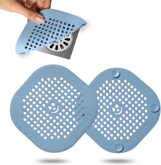 2 Pack Drain Hair Catcher Silicone Drain Protector Hair Stopper with Suction Cup for Shower Kitchen Bathroom Lake Blue