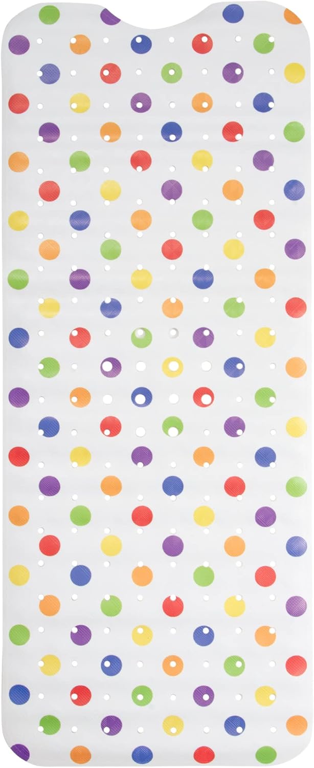 ENKOSI Bath Mat Long 40x16 – Non-Slip Bathtub Mat with Secure Suction Cups & Drain Holes with Fun Polka Dot Design Shower Mat for Tub for Kids and Toddlers (40x16 Polka Dot)