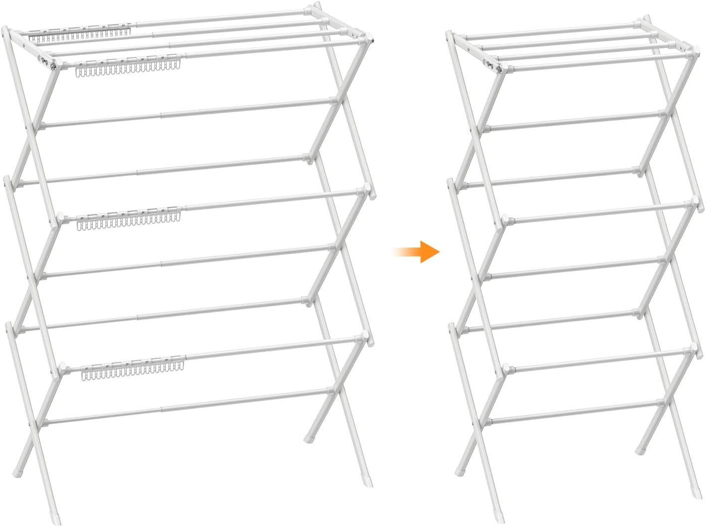 3 Tier Clothes Drying Rack,Foldable & Portable Clothing Drying Rack,Space-Saving Design, Indoor & Outdoor Laundry Rack for Drying Clothes,Metal Dryer Rack-Pure White