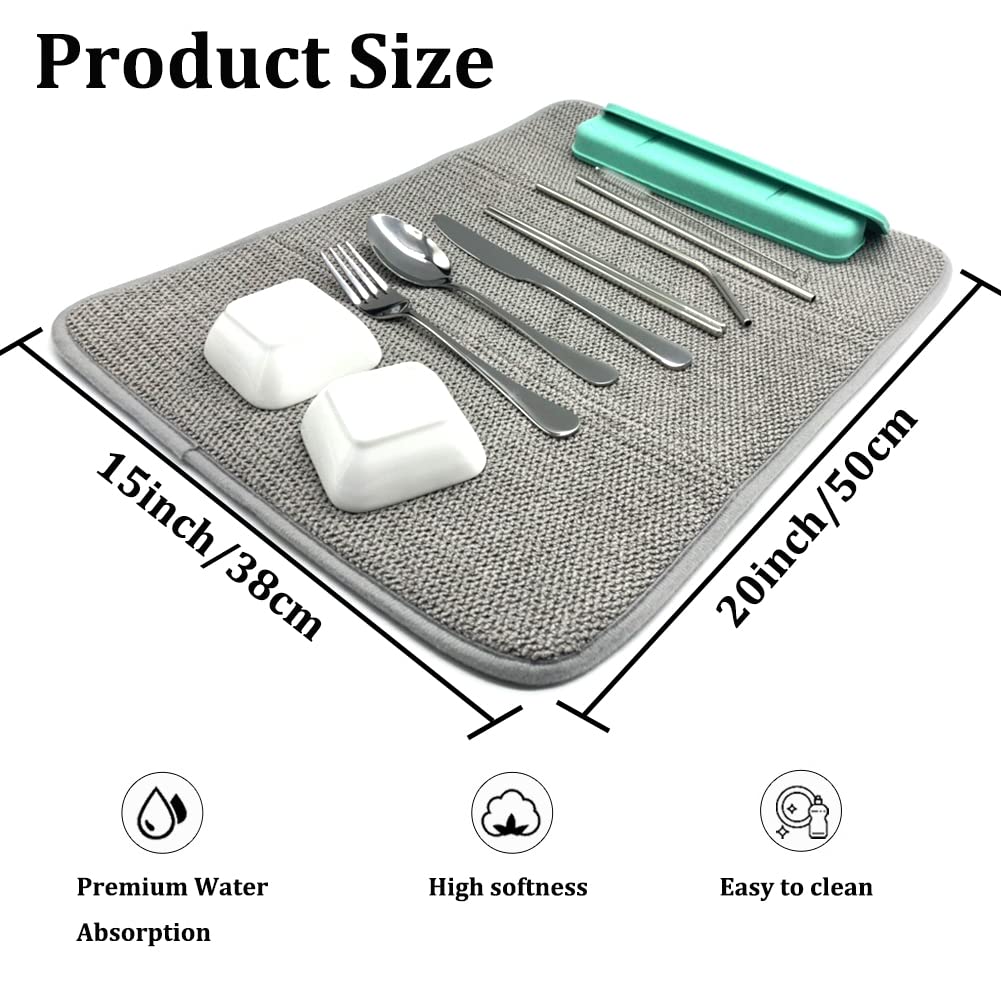 3 Pack Dish Drying Mat,Absorbent Microfiber Dishes Drainer Mats for Kitchen Counter Large Size 20 X