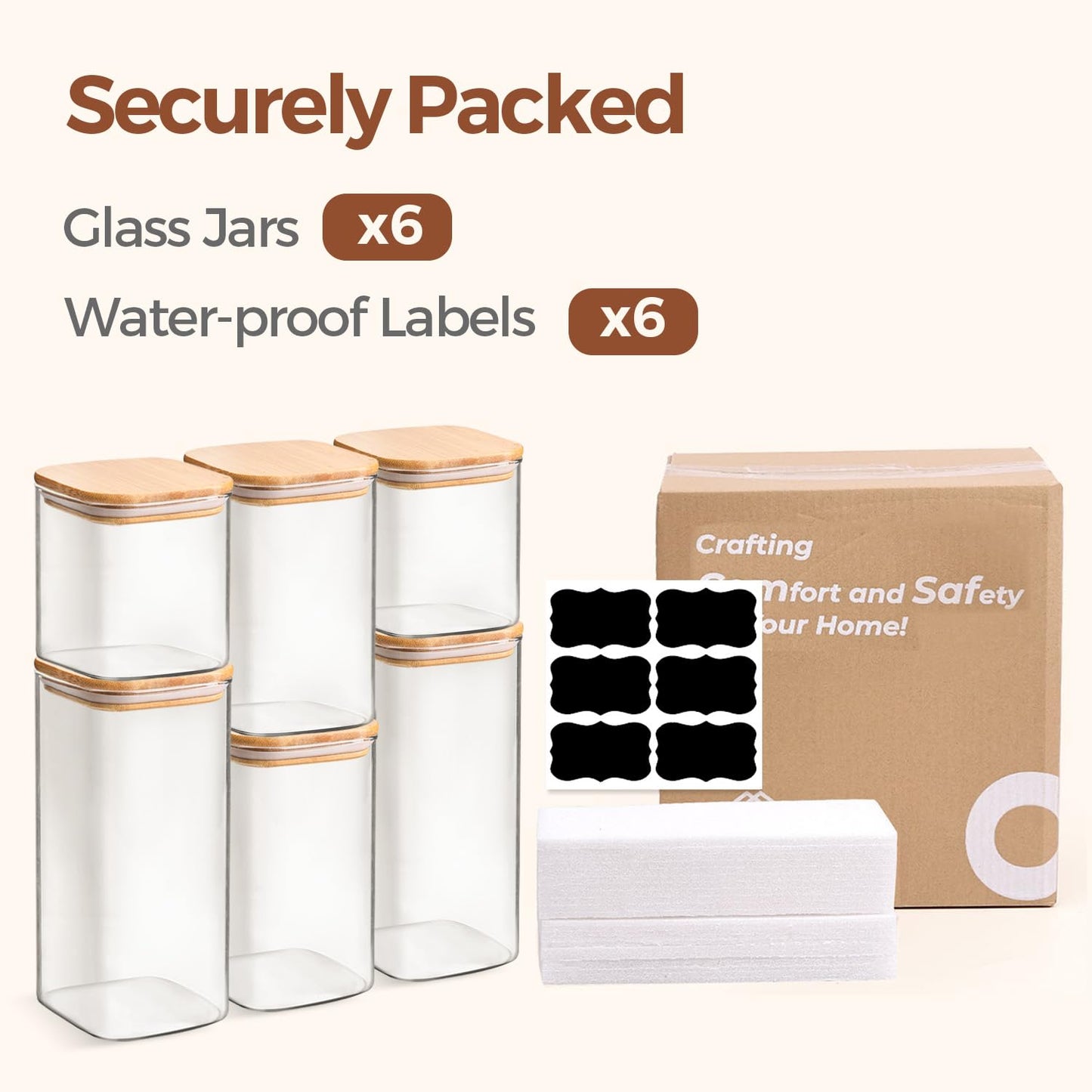 ComSaf Glass Pantry Storage Containers (0.7Qt/1.2Qt/1.6Qt) Set of 6, Square