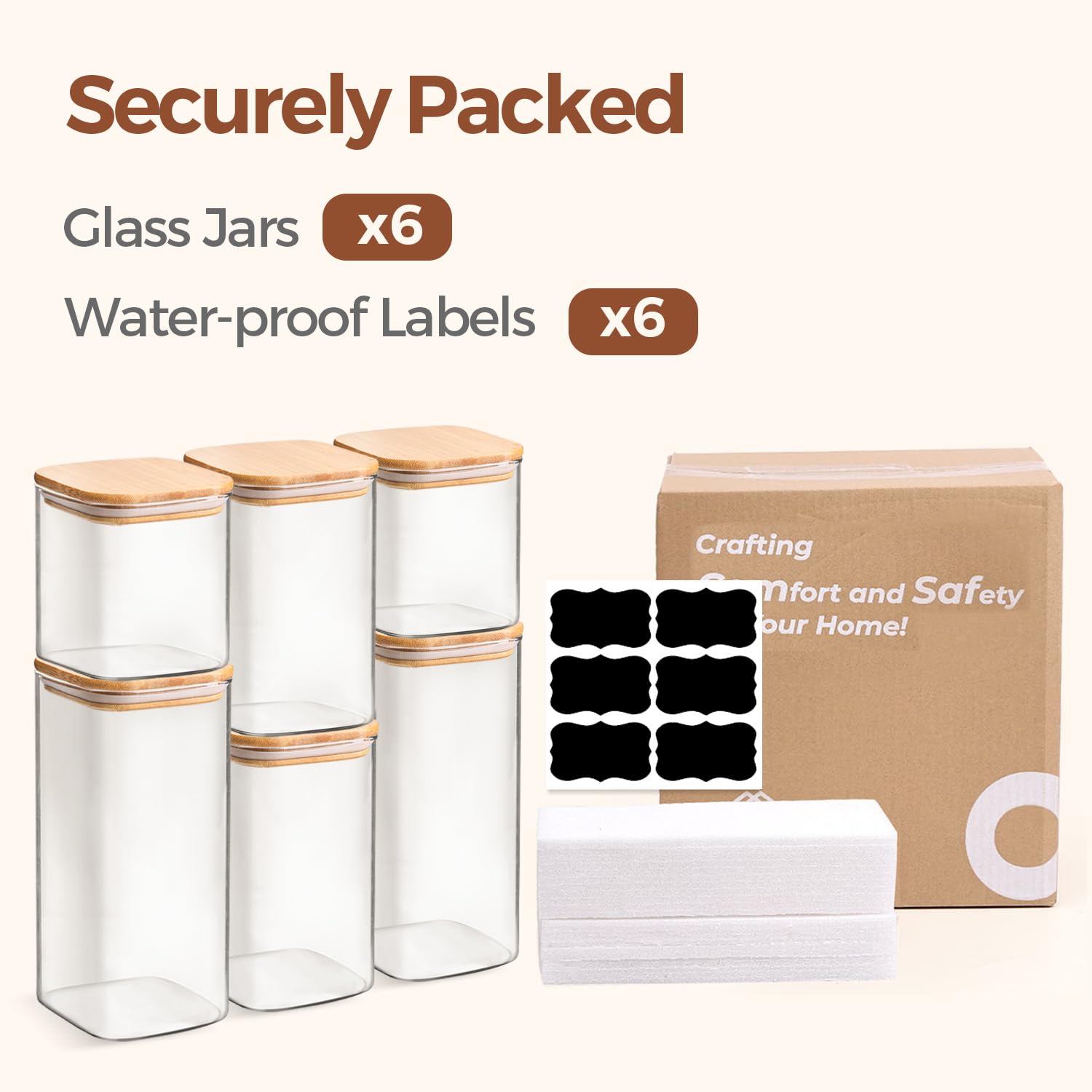 ComSaf Glass Pantry Storage Containers (0.7Qt/1.2Qt/1.6Qt) Set of 6, Square