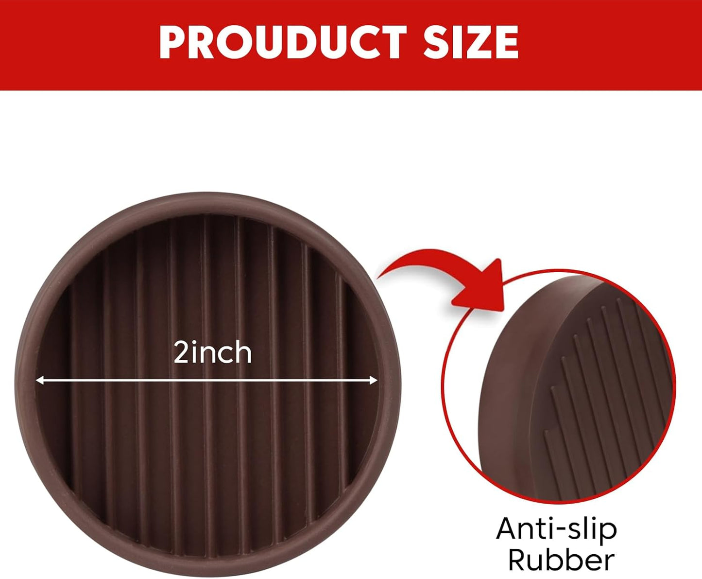 Rubber Non-Slip Furniture Pads Furniture Casters Cup Floor Protector for Bed Sofa Table and Chair Stopper (Pack of 8, 2 * 2 inches,Round, Brown)