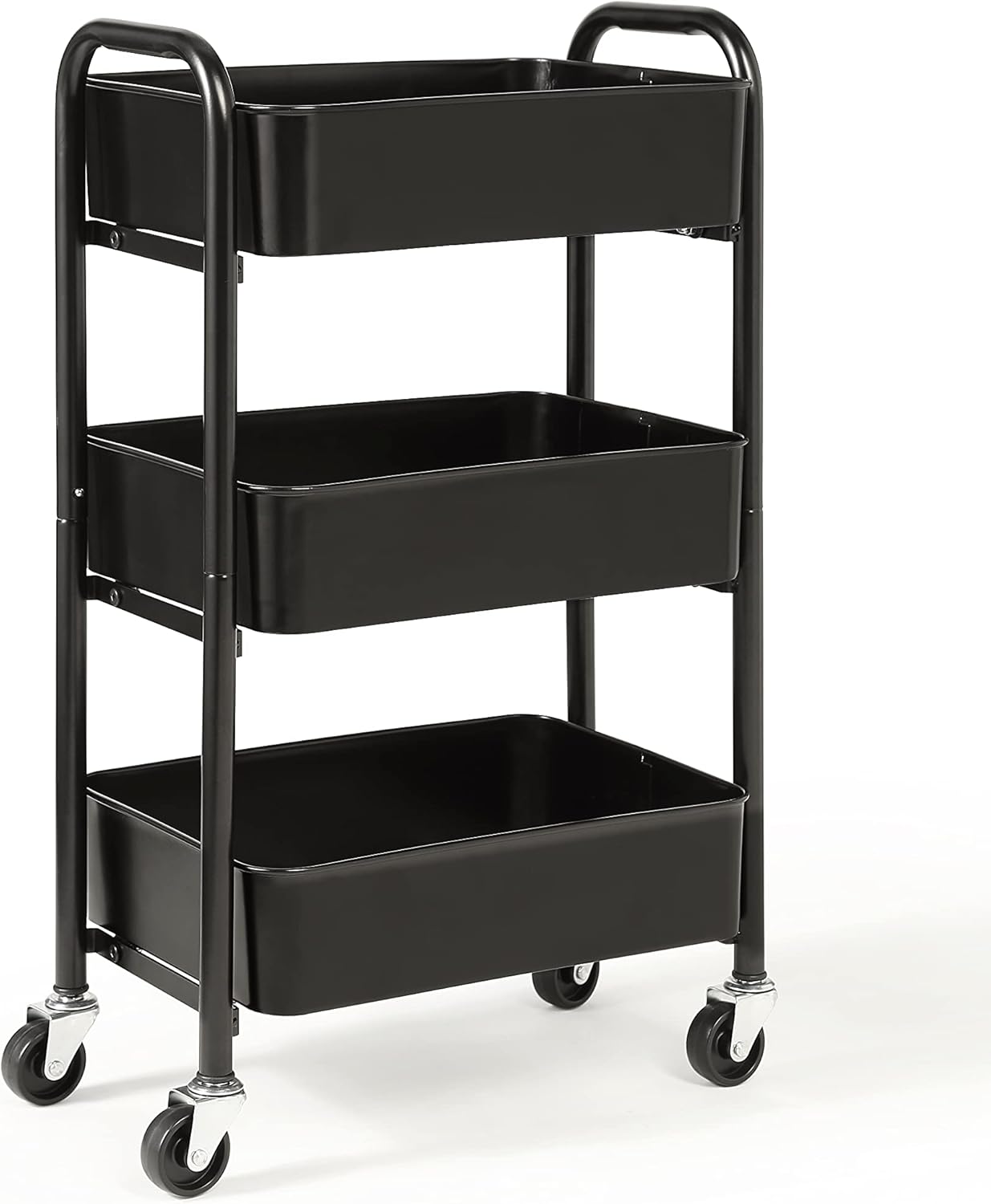 SunnyPoint 3-Tier Delicate Compact Rolling Metal Storage Organizer - Mobile Utility Cart Kitchen/Under Desk Cart with Caster Wheels - BLK (15.35" X 10.24" X 26.8"H)