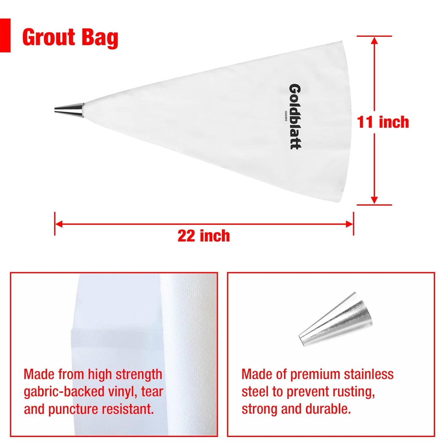 Goldblatt 4 Pieces Tile Grout Masonry Mortar Bag Set, Includes 3 Pieces Tear Puncture Resistant Grout Bag & 1 Piece Brick Jointer for Tile Installation Work