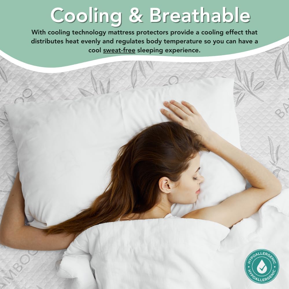 Bamboo Rayon Mattress Protector with Zipper +1 Pillow Protector - 100% Waterproof Cooling Twin Size Cover - Ultra Soft Fabric Breathable Noiseless Mattress Pad Covers Zippered Encasement