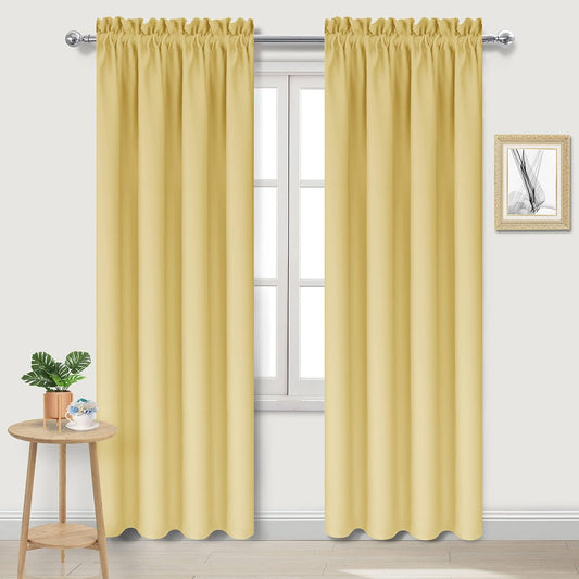 DWCN Blackout Curtains for Bedroom – Rod Pocket Thermal Insulated Noise Reducing Noise Reducing Drapes for Living Room, W 42 x L 84 Inch, 2 Panels, Light Yellow