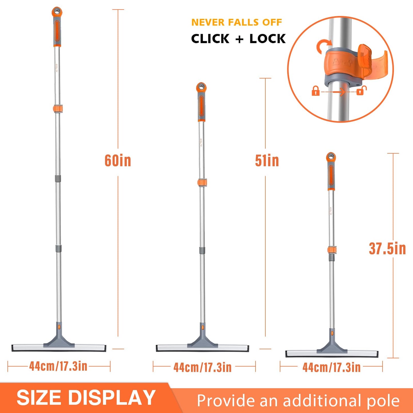 Eazer Floor Squeegee for Floor: Heavy Duty Scrubber with Extendable 60'' Aluminum Pole and Rubber