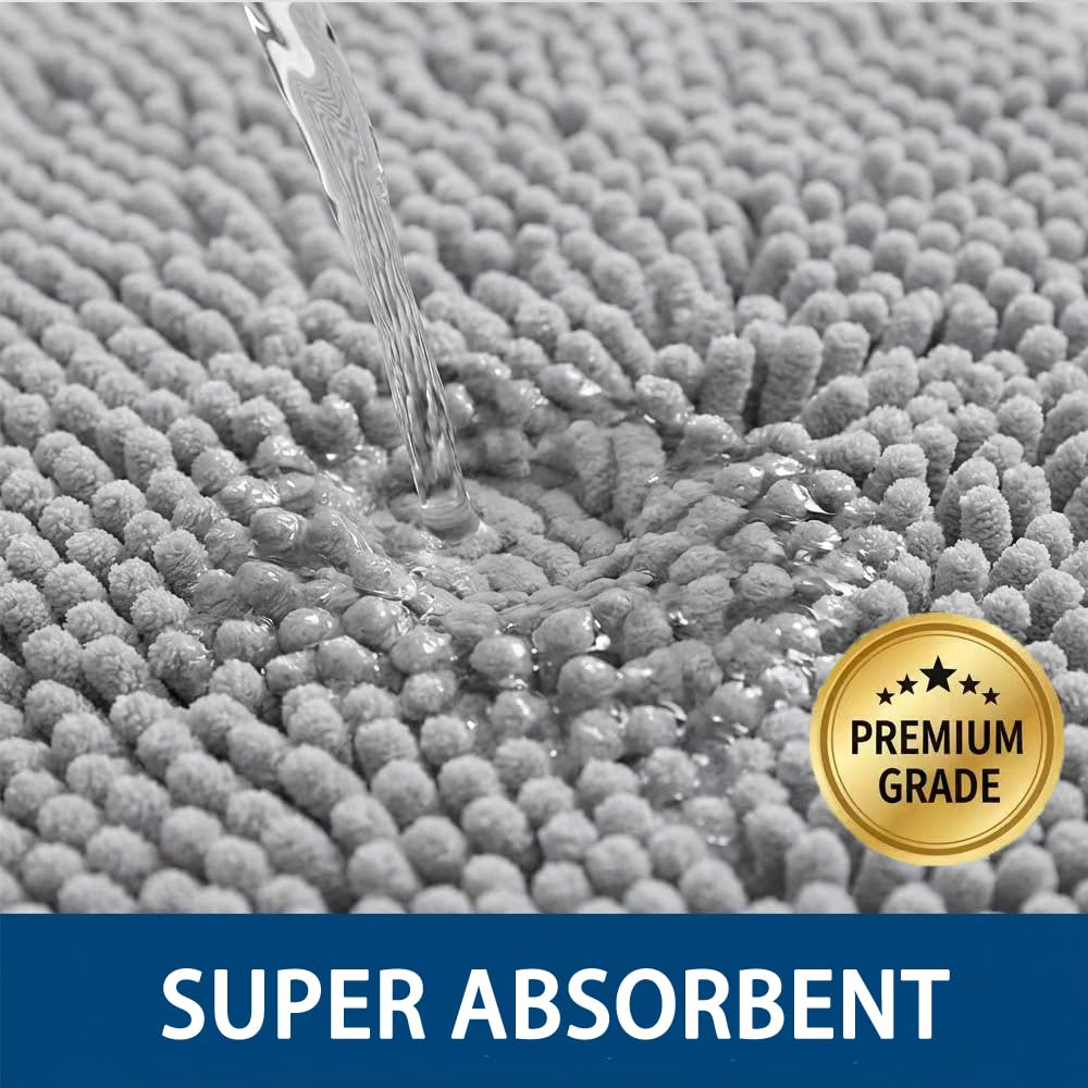 Bathroom Rugs Sets 2 Piece,Super Absorbent Chenille Bath Mats and U-Shaped Toilet Rug,Strong PVC