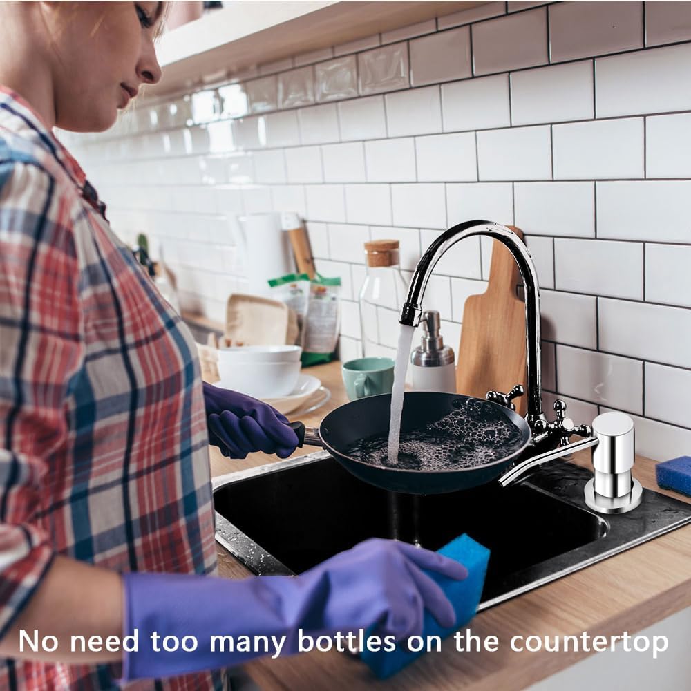 Soap Dispenser for Kitchen Sink, in Sink Soap Dispenser Pump, 47" Silicone Extension Tube Connect to The Soap Bottle Directly, Say Goodbye to Frequent Refills (Chrome)