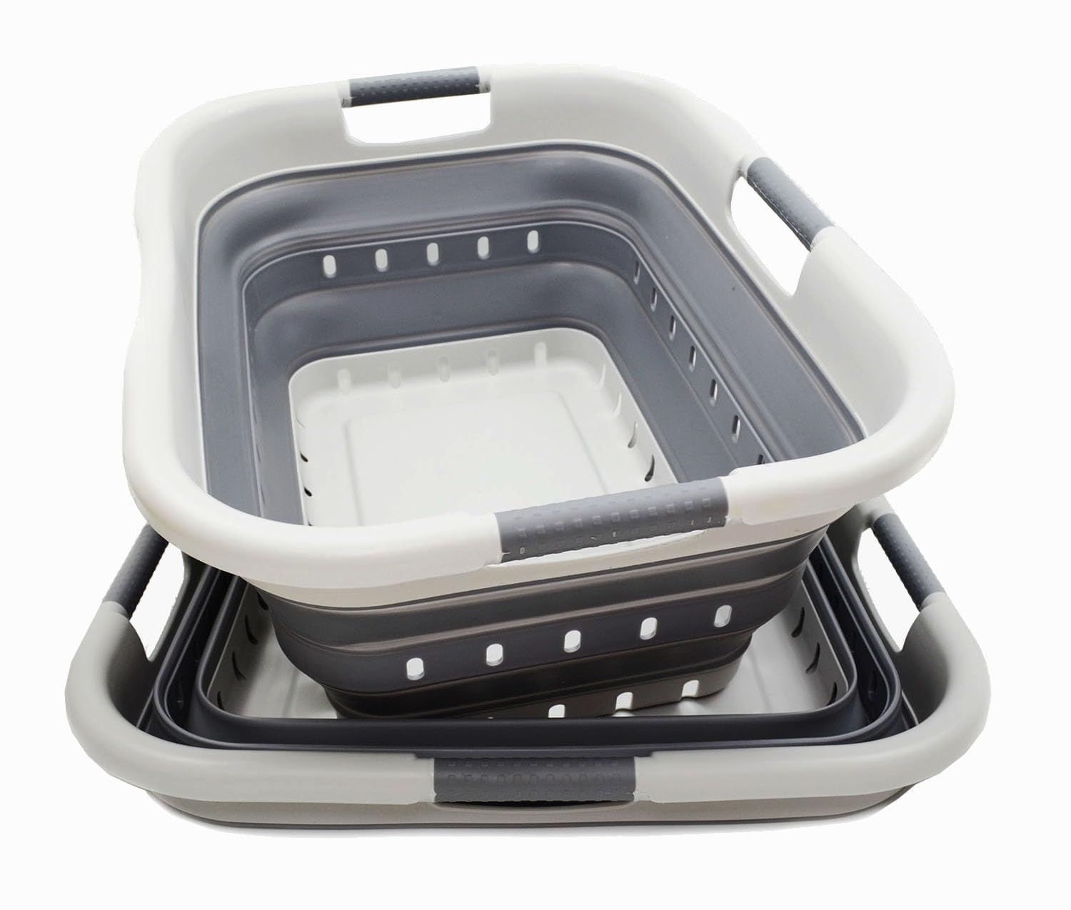SAMMART 41L (10.8 gallon) Set of 2 Collapsible 3 Handled Plastic Laundry Basket-Foldable Pop Up