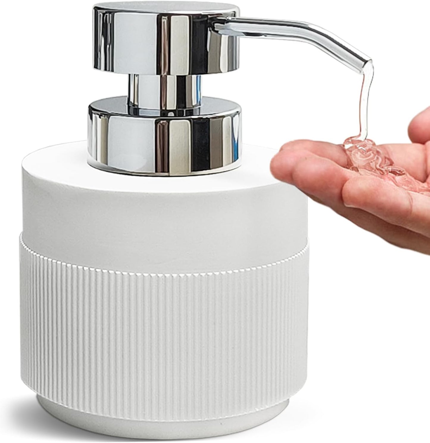 Resin Soap Dispenser for Bathroom, Hand Lotion Liquid Dispenser Easy-to-Press with Reusable Plastic Pump for Shampoo Bathroom Kitchen Countertop Anti-Slip Rust-Proof 12.5 oz White