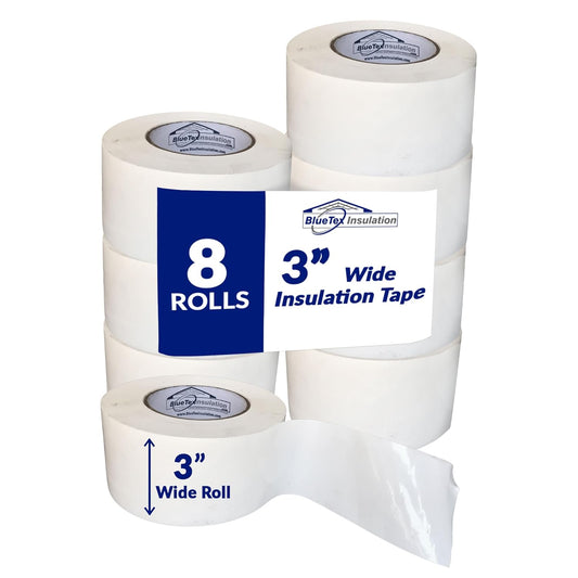 BlueTex Insulationㅤ 3" Wide x 180' Long White Vapor Barrier Seam Tape - 8 Roll Bulk Pack
