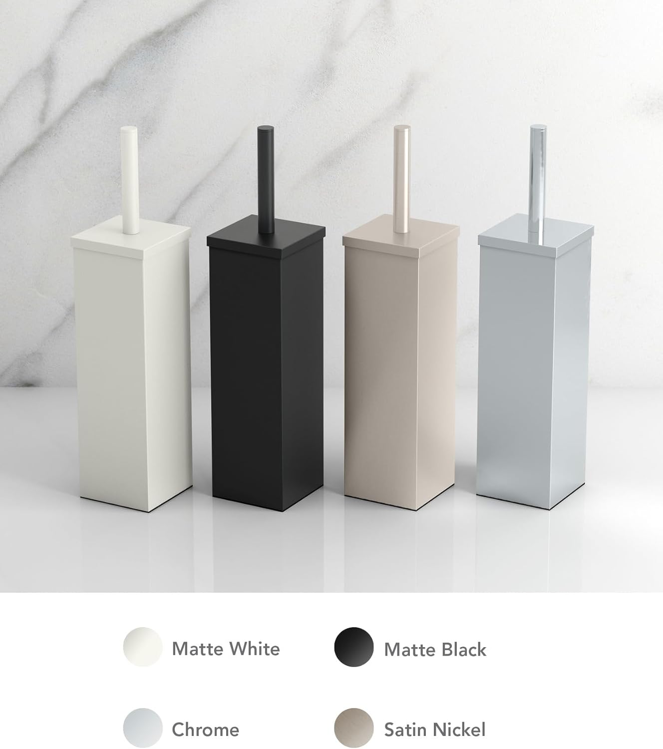 Gatco 1488W Elegant Square Toilet Brush Holder, Matte White