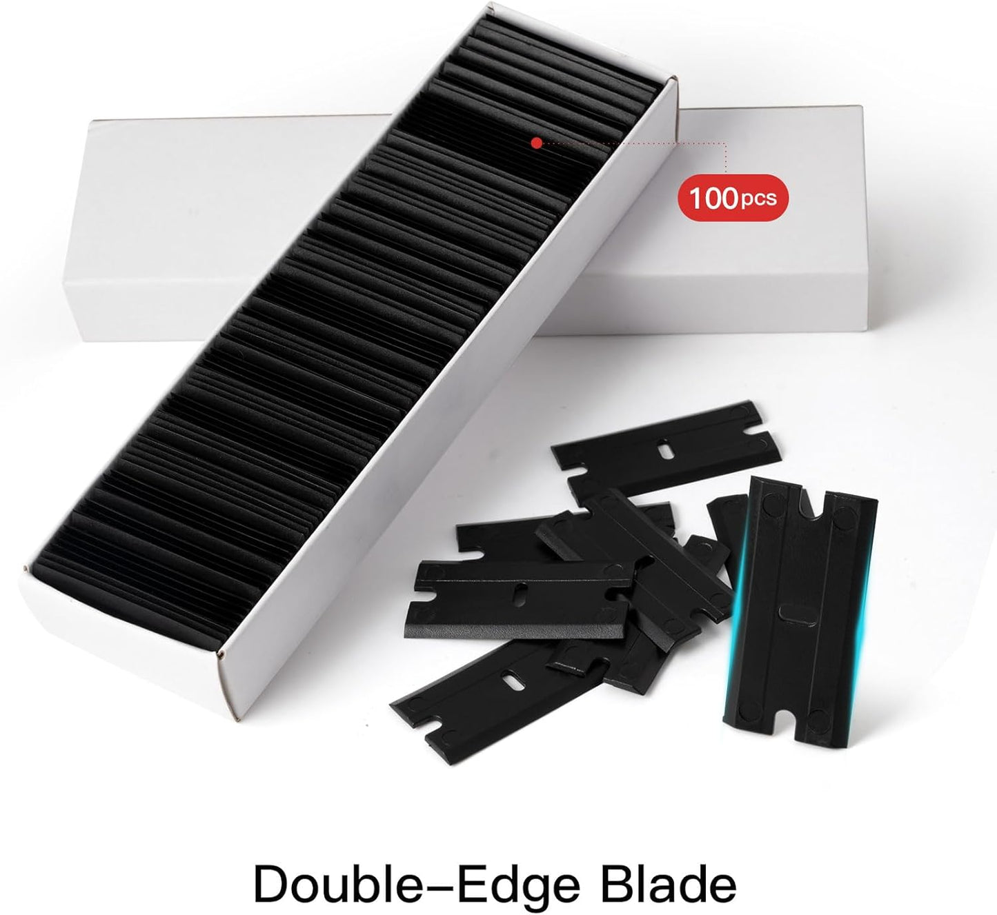 NEWISHTOOL 2 Pcs Long Handle Plastic Razor Blade Scraper With 100 PCS Spare Replacement Blades, Sticker Remover Glue Residue Tool for Hard to Reach Corner