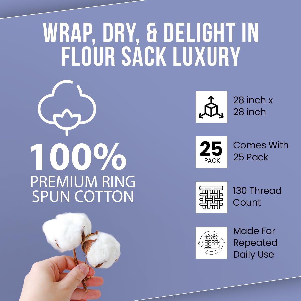 WHITEWRAP Flour Sack Towels| Tea Towel for Crafts| Kitchen Dish Cotton Blank Towel for Embroidery|Baking Bread Proofing Linen Cover| Thick Absorbent Quick Dry| 24 Pack 28"x28" Natural