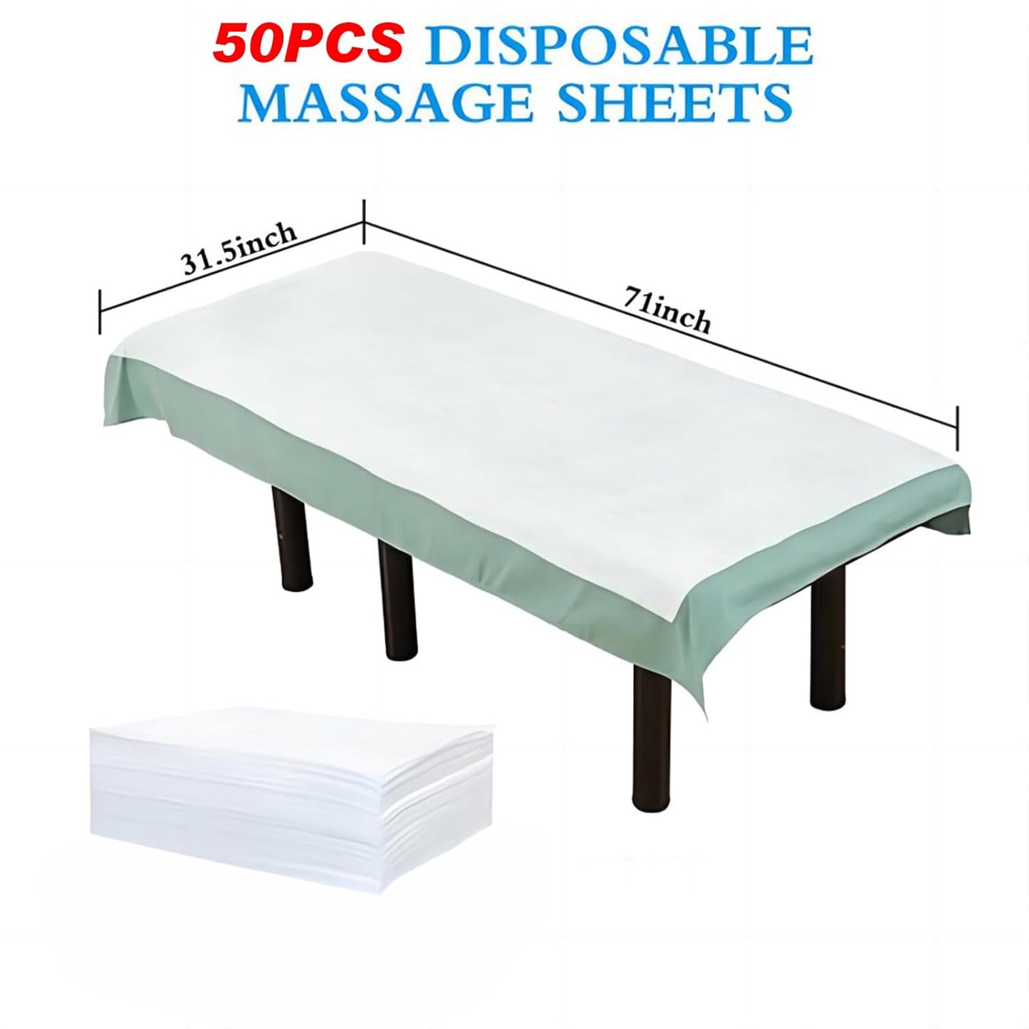 50Pcs Disposable Massage Table Sheets 31.5" x 71" Non-Woven Fabric Bed Covers for Ultimate Hygiene and Comfort in Massage, Tattoo, and Spa Treatments, Breathable and Durable Sheets(White)