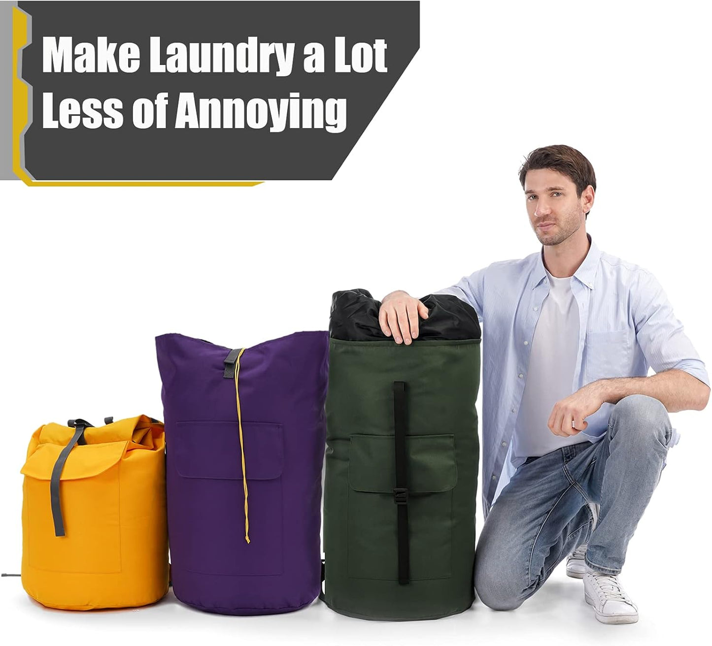 Laundry Bags Extra Large Heavy Duty, 115L Laundry Backpack, Sturdy Laundry Bag with Shoulder Straps, Army Green Laundry Bag for College, Top Loading Duffle Bag for Camp, Travel, Dorm, Apartment