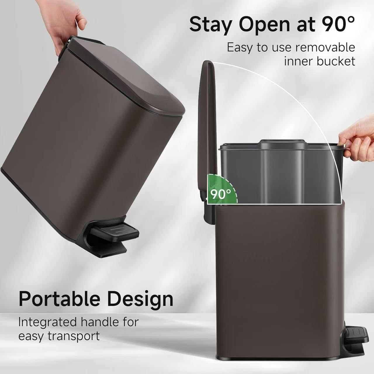 TIPGO Slim Bathroom Trash Can with Lid Soft Close, Step Pedal, 6 Liter / 1.6 Gallon Stainless Steel Trash Bin, Small Garbage Cans for Bedroom, Office, Kitchen (Brown)
