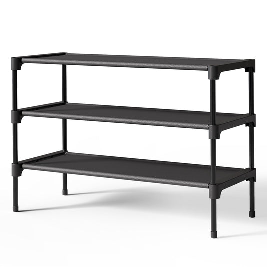 Kitsure Shoe Rack - Non-Woven Shoe Rack Shelf, 27.5" Wide - 3 Tier, Black