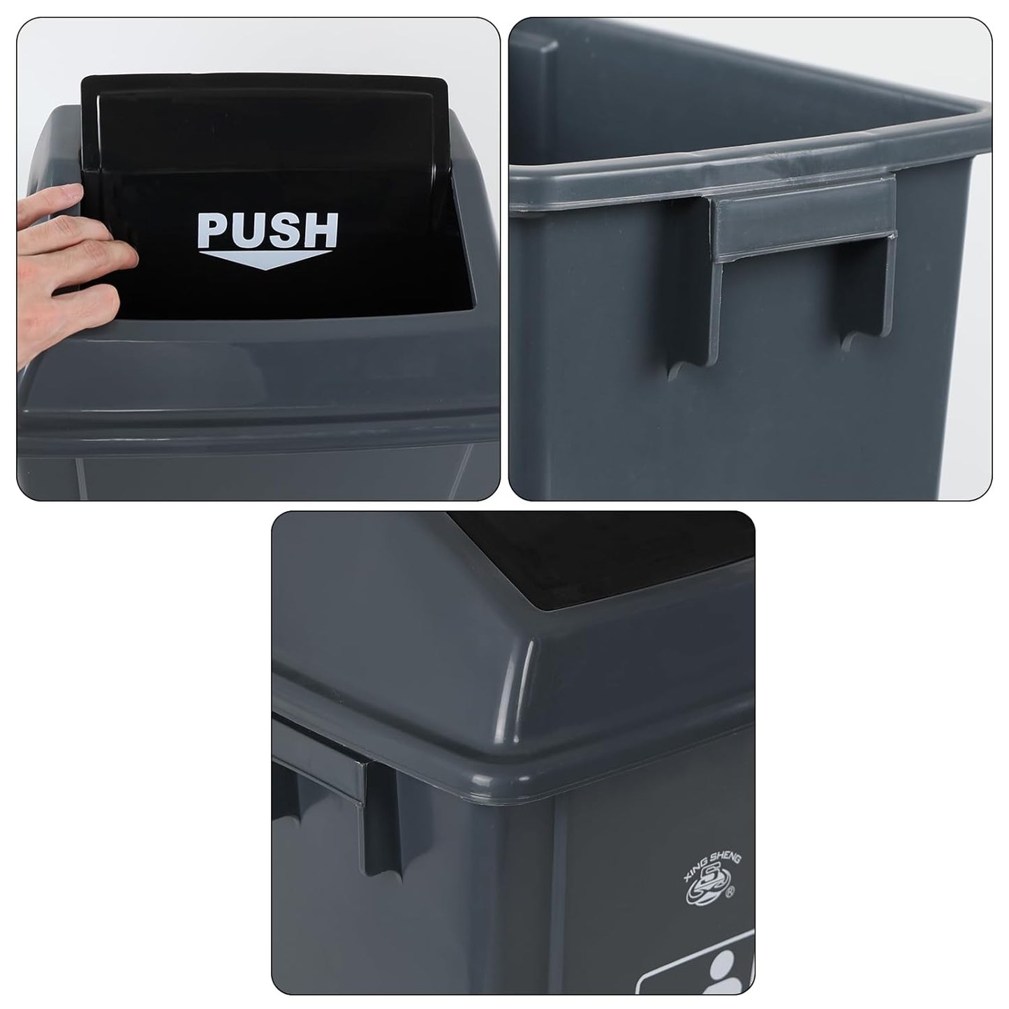 Readsky 6 Gallon Plastic Garbage Can Swing Lid, Trash Can Swing-Top, Swing Garbage Bin, 4 Packs, Gray