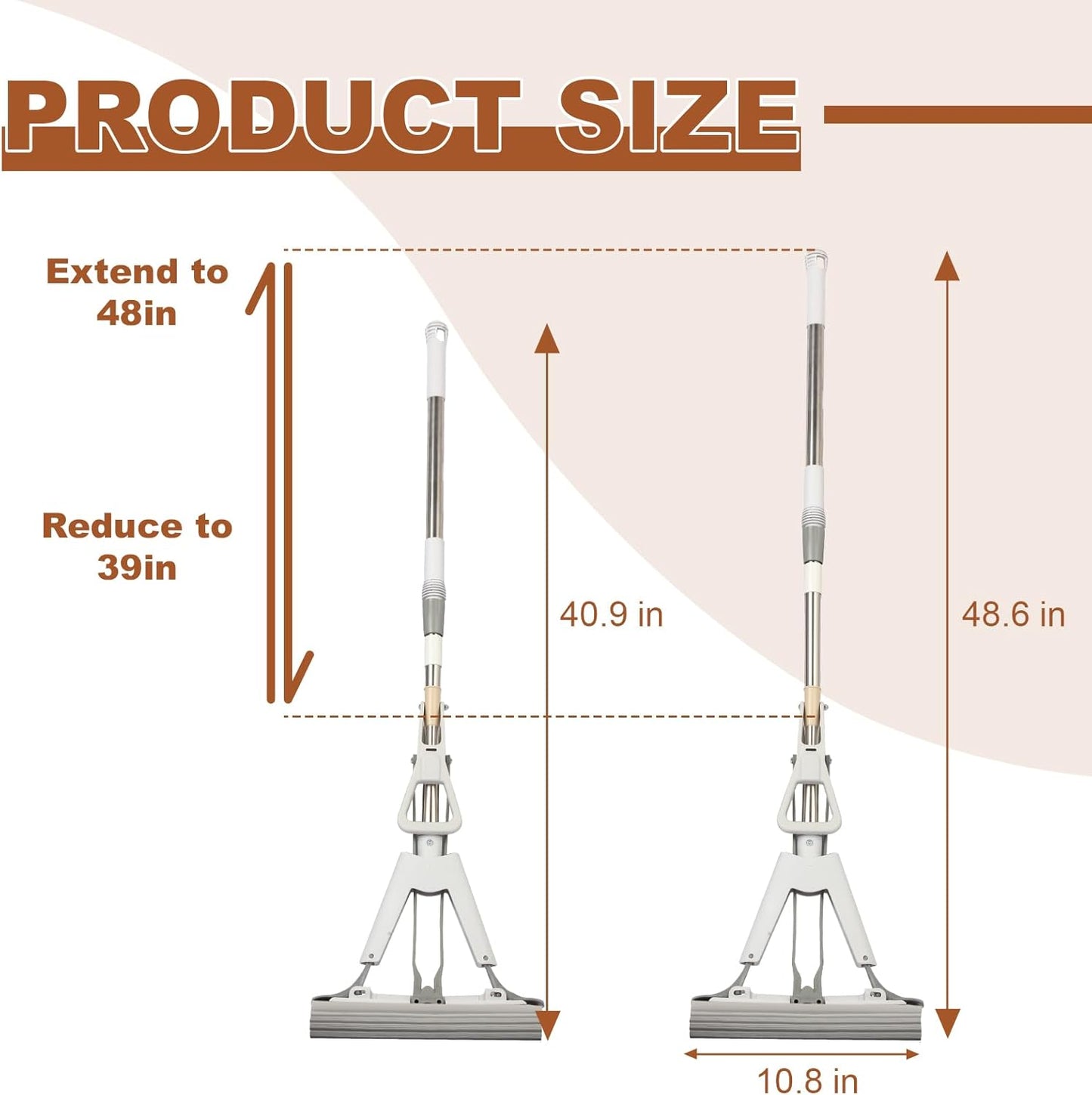 Sponge Mop for Kitchen Bathroom Garage Floor Cleaning Telescope Handle Automatic Wringing Suitable for Tile Marble Wood Floors with 1 Extra Sponge Head