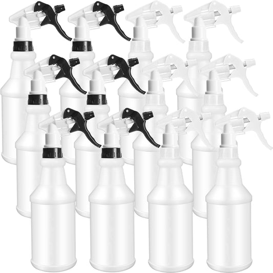 Eccliy 12 Pcs 16 Oz Plastic Spray Bottle, Adjustable Empty Reusable Sprayer for Cleaning, Planting, Water, Bathroom and Kitchen, BBQ, Commercial and Residential(Black, White,Original)