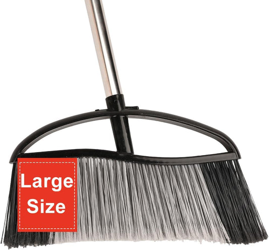 Heavy Duty Outdoor Broom - 15.7'' Wide, Long Handle, Angle Broom with Stiff Bristles for Patio