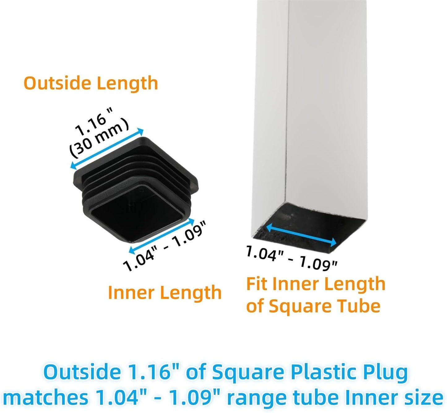 Furnigear Plastic Plugs Tubing End Cap Chair End Caps Outside Bottom Tubing Caps Square Furniture Sliders Glides Black (24, Fit 1.04-1.09" Square Tube Inner Size)