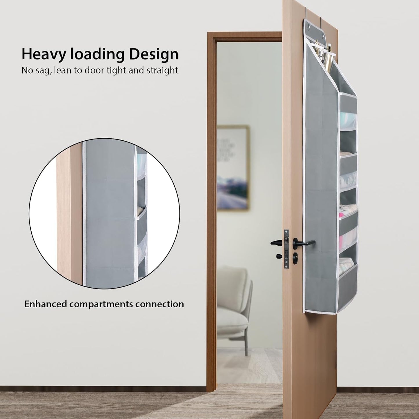 Univivi 5-Shelf Fabric Door Storage Over Door Hanging Organizer with 4 Large Pockets and 3 Small PVC Pockets Nursery Closet Cabinet Wall Mount Hanging Storage Organizers for Baby Nursery (Grey)