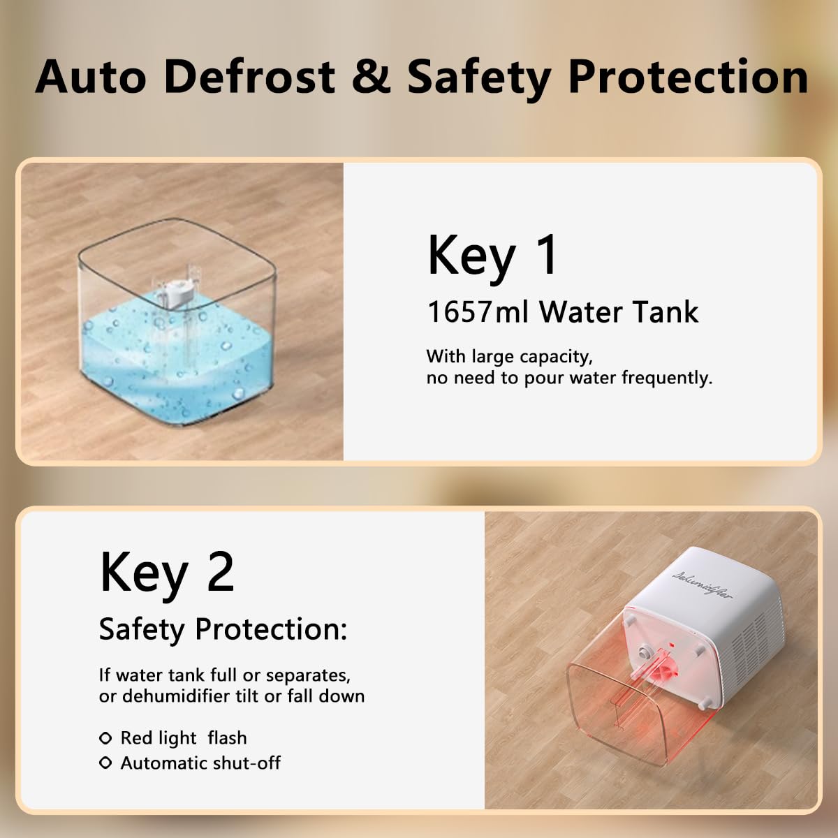 Dehumidifier 1657ML 58OZ Small Dehumidifier for Home 230 Ft² Safety Dehumidifiers Adjustable 10