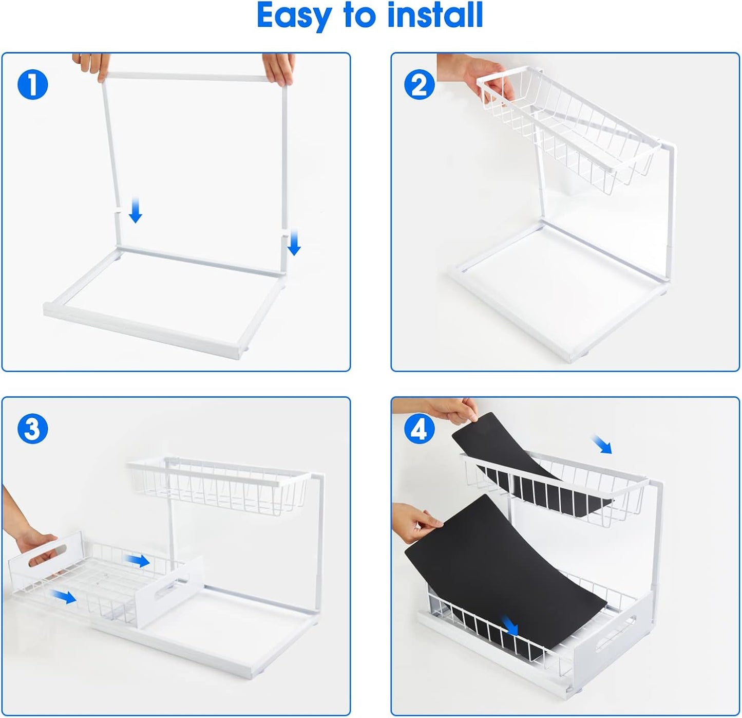 Under Sink Organizer, 2 Tier Under Sink Organizers and Storage Multi-Purpose Under Sink Storage for Bathroom Kitchen (White)