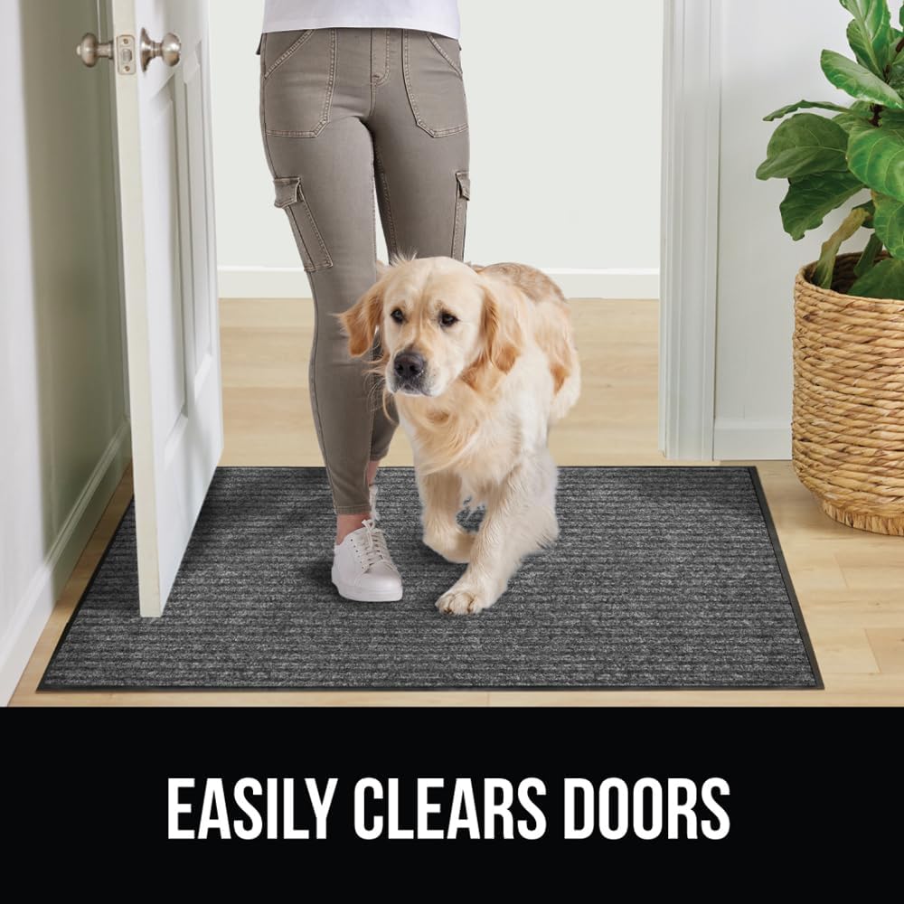 GORILLA GRIP Traffic Guard Door Mat, Heavy Duty Welcome Mats, Commercial Office Space Doormat, Waterproof, Fade Resistant, Strong Rubber Backing, Low Profile, Shoe and Boot Scraper, 29x17, Light Gray